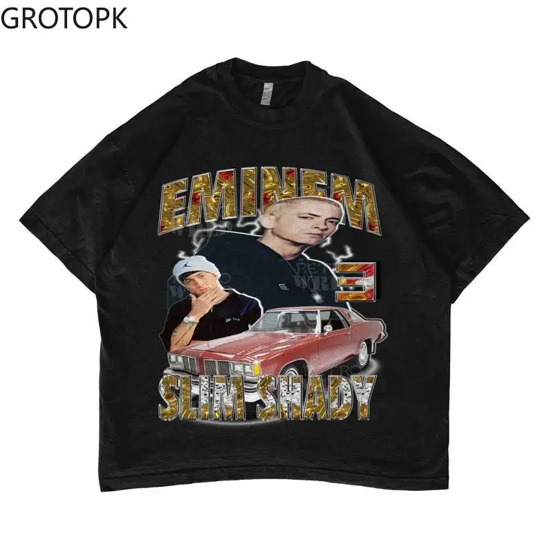 

Summer Vintage 90S Eminem Rap Hip Hop Design Short Sleeve T-shirts Printed Unisex Casual Harajuku Streetwear Fashion Female/male