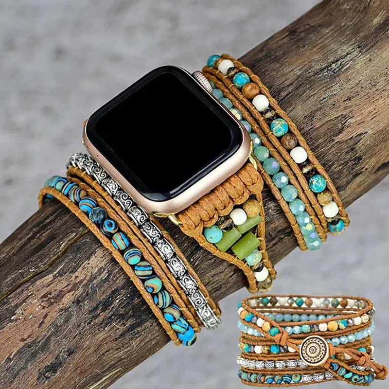 life Tree Bracelet Band For Apple Watch 38 40 42 44mm Bohemia Strap Compatible for iwatch Series 7654321 vintage bead Wristband