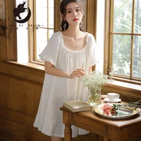 flame of dream short sleeved nightdress female summer cotton court style sweet loose large home clothes 221523