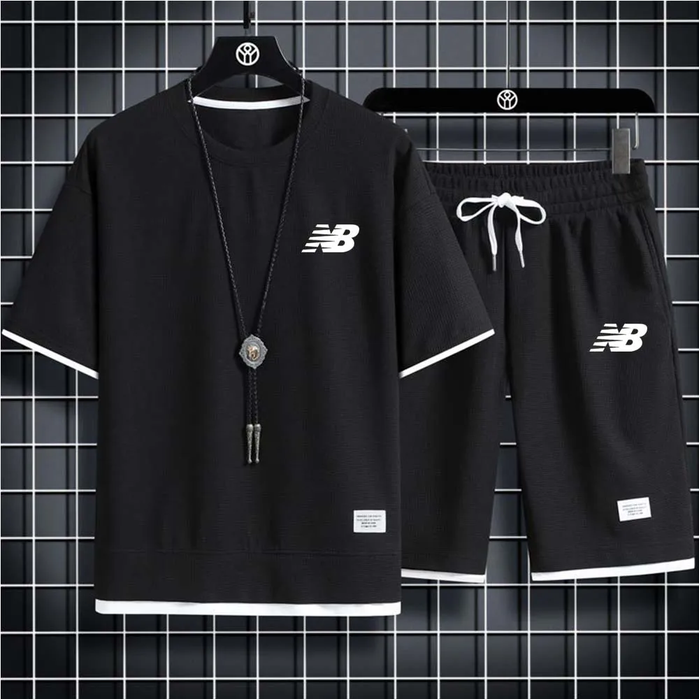 Men Jersey  Men  LOG Tracksuit Set Short Sleeve T-Shirt Shorts 2 Piece Oversized Clothes Training Uniform Sports Suit