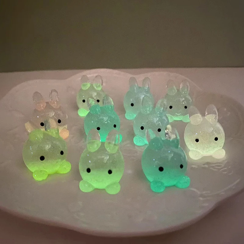 

5Pcs Luminous Mini Resin Rabbit Toys Mascot Rabbit Dolls Figures Home Garden Decoration Cartoon Color Chick Cute Random color