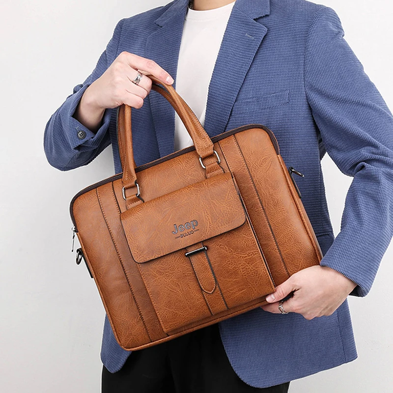 Leather Men'S Briefcase Luggage Handbag Laptop Document Folder Shoulder Luxury Business Messenger Crossbody Side Designer Bag