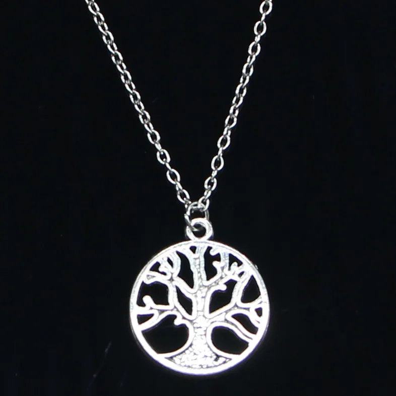 

20pcs New Fashion Necklace 23mm Peace Tree Pendants Short Long Women Men Colar Gift Jewelry Choker