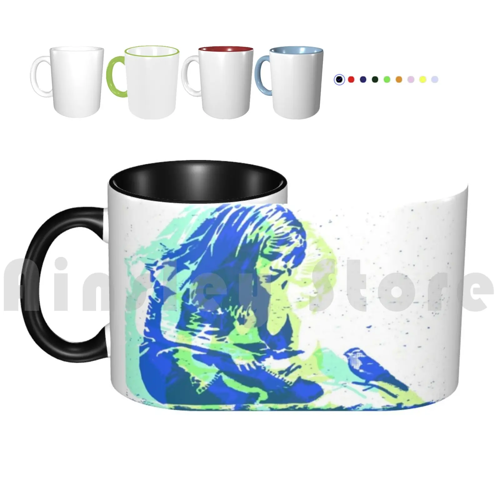 

Ceramic Mugs Banksy Girl Observing Blue Bird 1031 Banksy Girls Blue Bird Street Art Graffiti