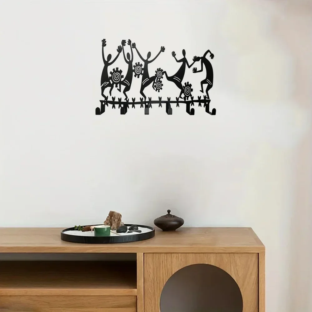 Черный настенный держатель для ключей с 6 крючками прихожей и