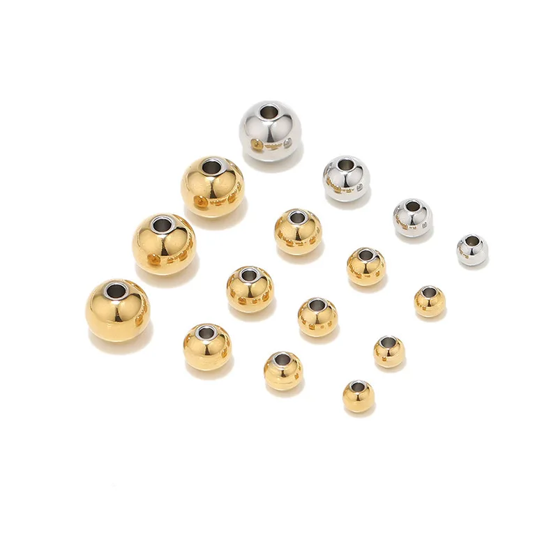 3-8mm 100pcs Gold Through Hole Stainless Steel Spacer Beads Round Pendant Connectors For DIY Earring Jewelry Making Accessories