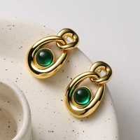 silvology real 925 sterling silver double circle emerald stud earrings for women glossy industrial style earring simple jewelry