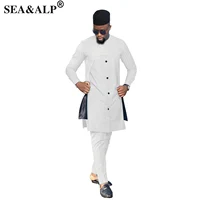 Men's Bazin Rich Spring New African Clothes For Men 2021 Outfit Hippie Wax Robe American Evening Designer Casual 2 Piece Set