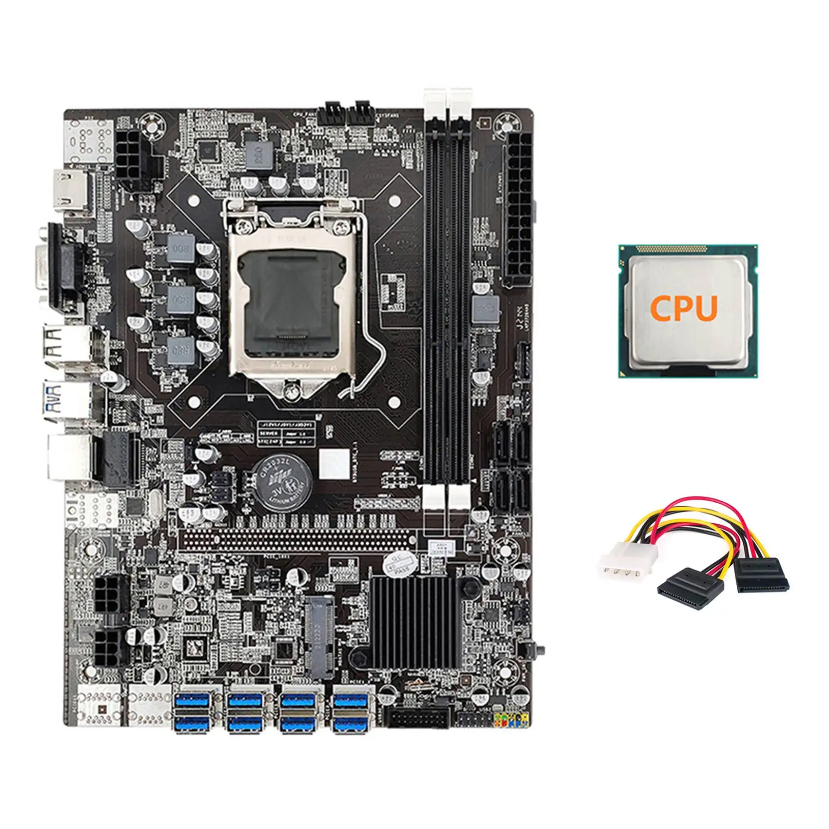 

B75 ETH Mining Motherboard 8XPCIE USB Adapter+CPU+4PIN to SATA Cable LGA1155 MSATA DDR3 B75 USB BTC Miner Motherboard