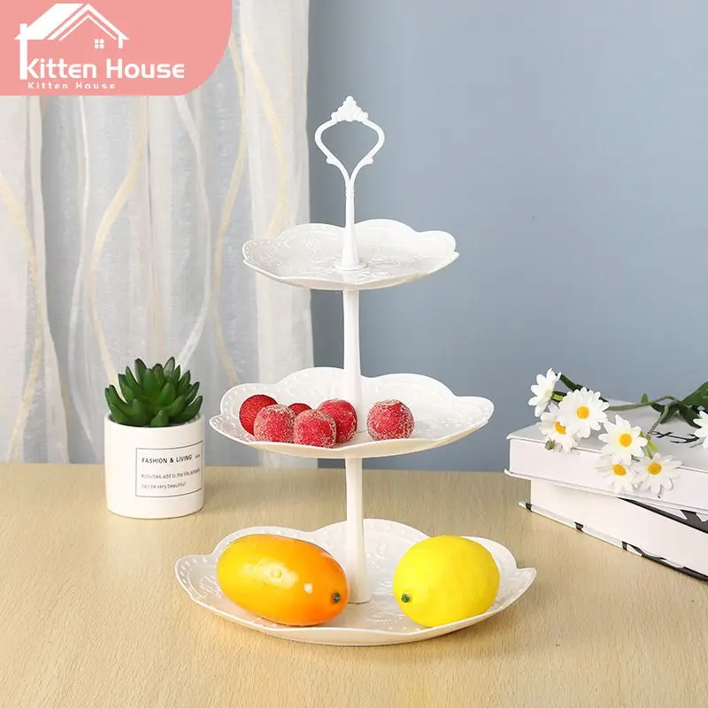 

High Quality Pp Afternoon Tea Wedding Plates White 3 Tier Wedding Birthday Party Decoration Cake Shop 3 Layers Cake Rack Tray