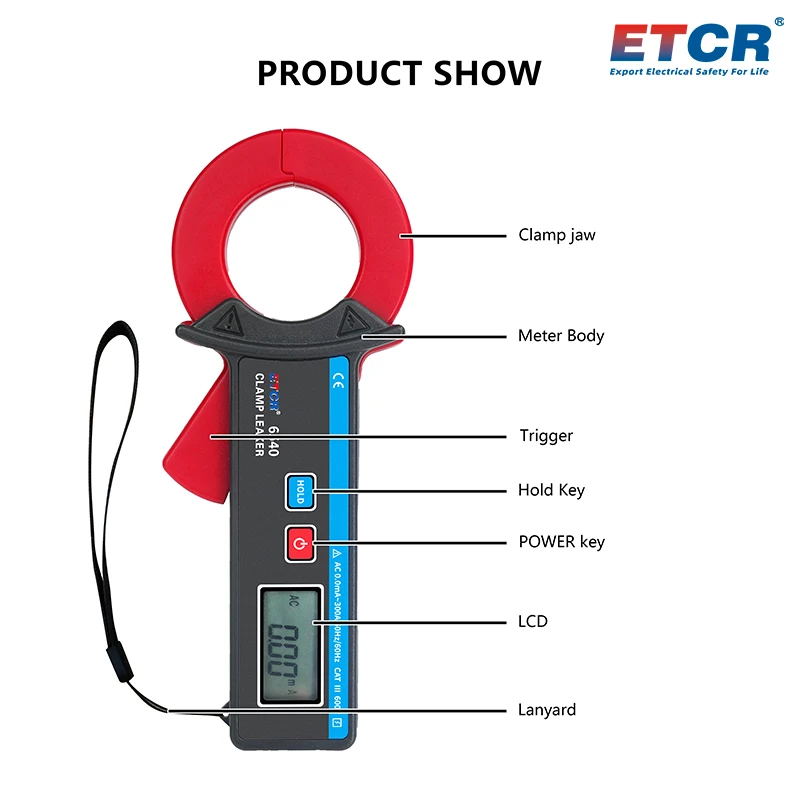ETCR6540 Многофункциональный измеритель утечки с зажимами Диапазон 0 00 мА ~ 3 А