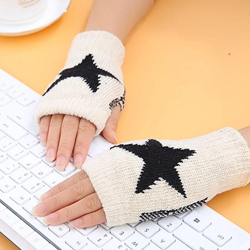 

Y2K Fashion Pentagram Knitted Fingerless Winter Gloves Soft Warm Wool Knitting Arm Flexible Hand Gloves Warmer for Men Women