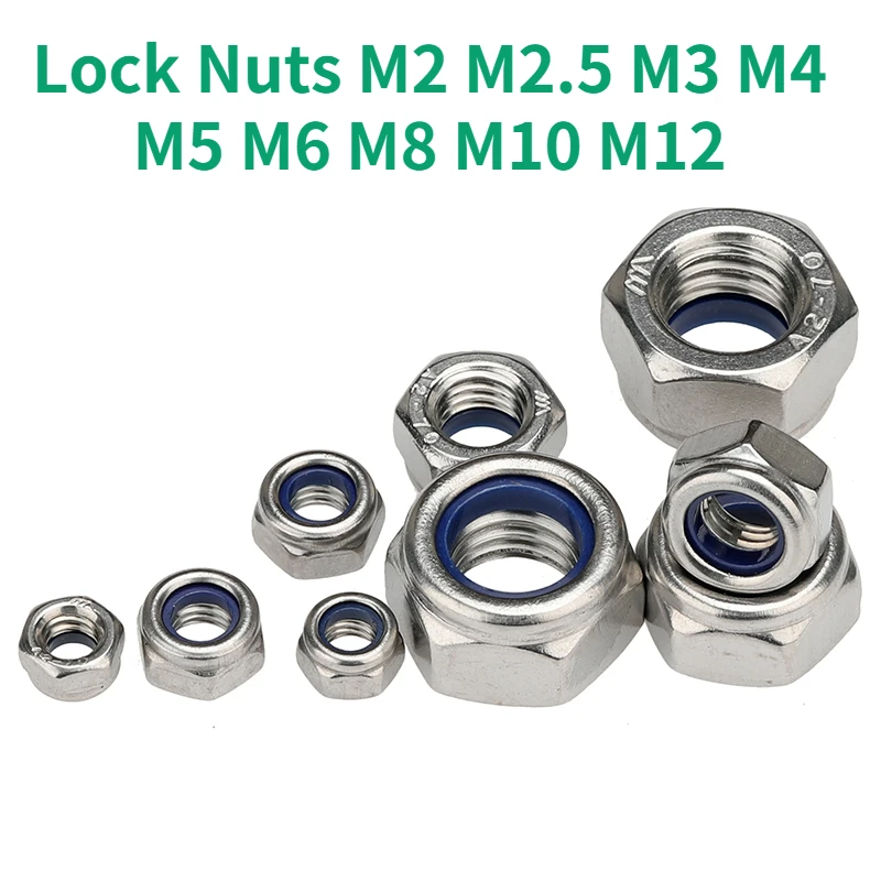 

20pcs Stainless Steel Nyloc Nylock Lock Nuts M2 M2.5 M3 M4 M5 M6 M8 M10 M12 2m 4mm 6mm DIN 985 Hexagon Anti-slip Self-lock