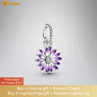 volayer 925 sterling silver purple daisy dangle charm fit original pandora bracelets for women diy jewelry making