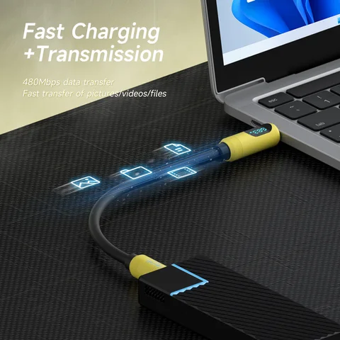 Короткий USB-кабель Hagibis со светодиодным дисплеем, 0,25 м, тип C, кабель для быстрой зарядки PD, 240 Вт, зарядный кабель для iPhone 17 Pro Macbook Pixel