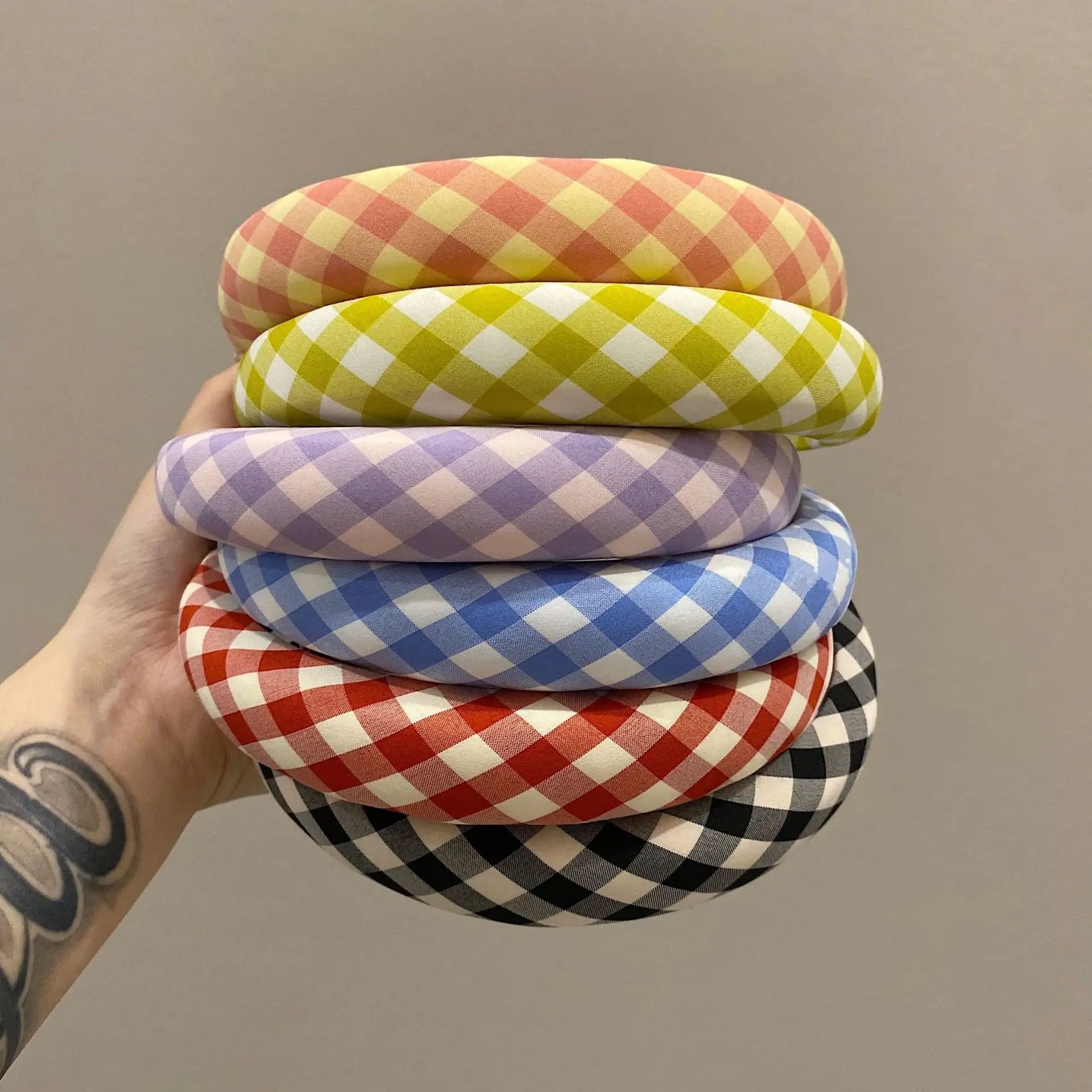 

Summer Vacation Hair Style Colorful Grid Hairband Sponge Headband Girls Fashion Hair Accessories for Women Candy Color Cute