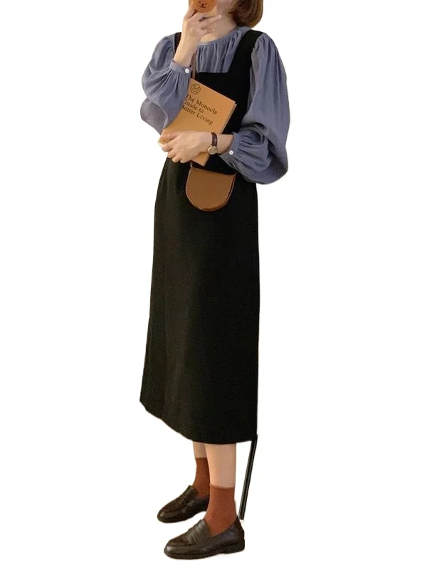 Костюм из двух предметов: Корейская Милая рубашка + маленькая юбка на бретелях