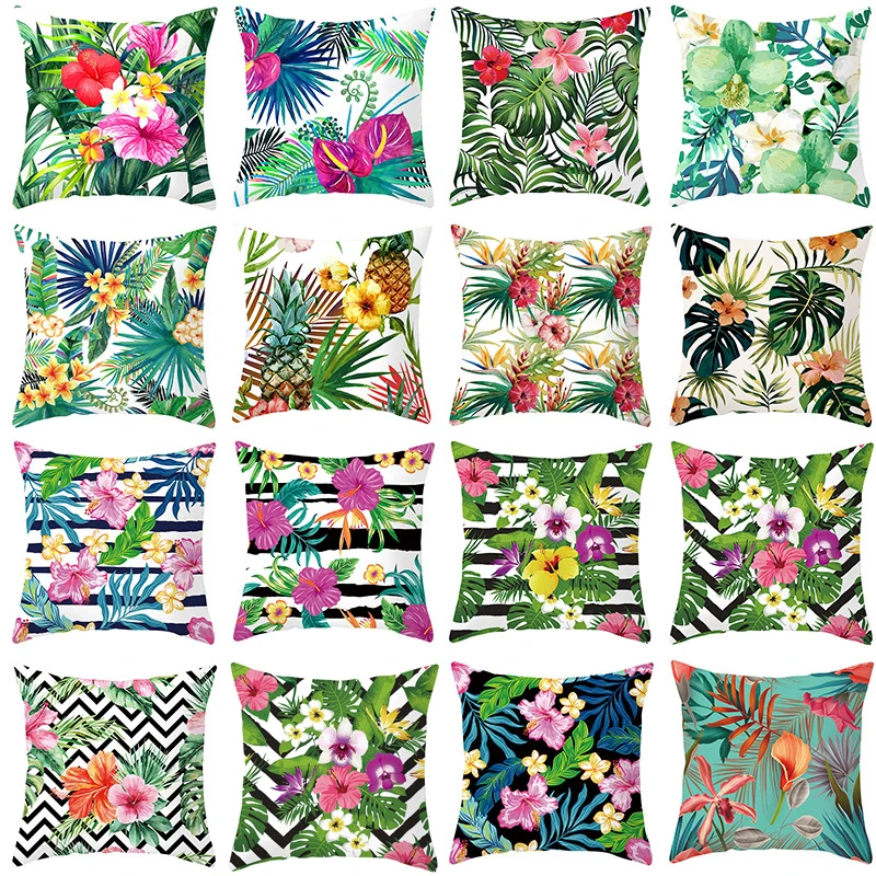 

45x45cm Tropical Plants Flower Throw Pillow Case Summer Green Leaves Decorative Modern Pillowcase Tropical Plants Pillow Cover