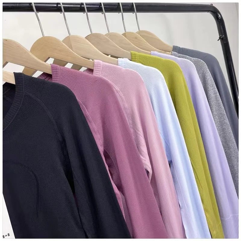 Lulu 1.0 Knitting Long Sleeve Sport Top Fitness Yoga Shirt Elasticity Crew Neck Quick Dry Breathable Workout Running T-shirts