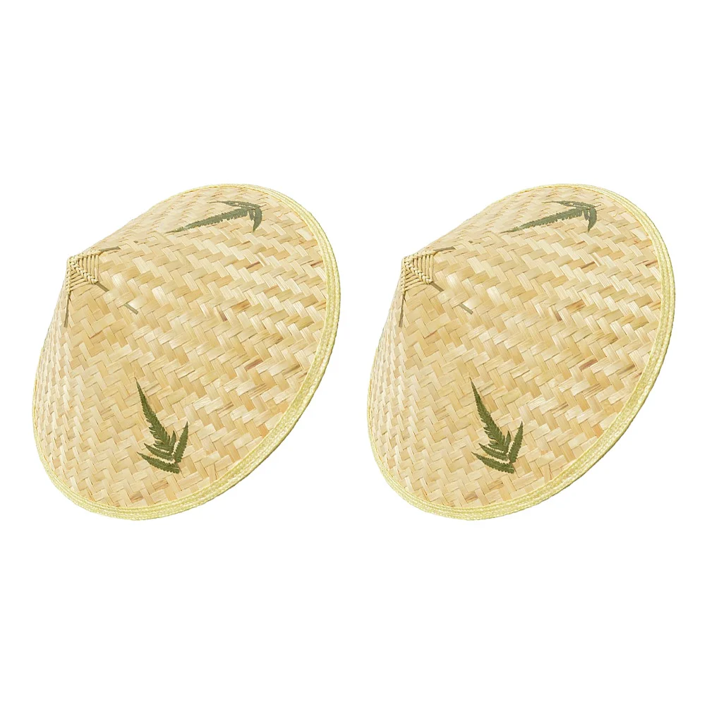

2 Pcs Mask Hand-woven Bamboo Hat Natural Home Decor Sun Protection Clothing Children Hats Straw Weaving Visor Ornaments DIY