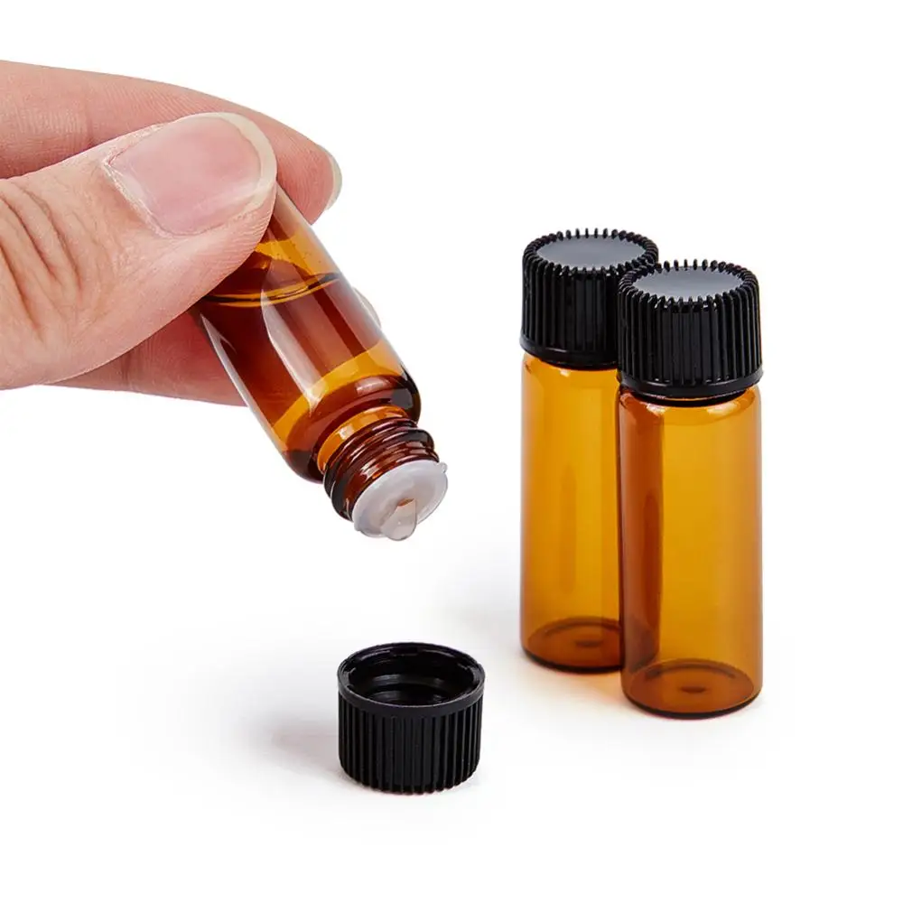 40Pcs Glass Bottles 5ml Small Amber Sample Vials Essential Oil Perfume Replace Jars with Graduated Droppers Labels DIY Kits