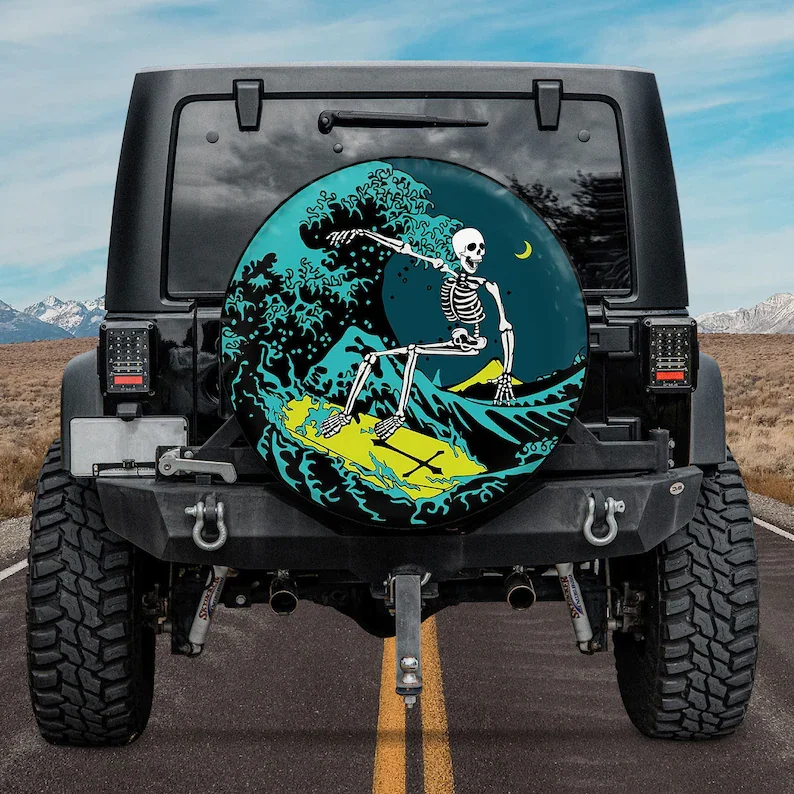 

Spare Tire Cover Camper With Or Without Backup Camera Hole, Skeleton Surfer Spare Tire Cover For Bronco, Trailer, RV, Spare Tire