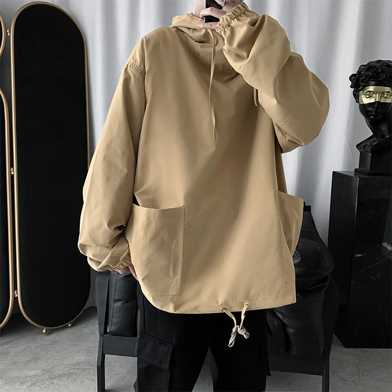 

2022 New Men's Big Pocket Hoodie Harajuku Top Long Sleeve Fashion Workwear Hooded Long Sleeve Sweater
