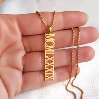 personalized number necklace custom roman numeral pendant stainless steel box chain necklace date necklace gifts for her