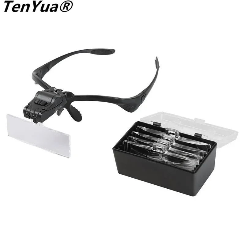 5 линз, кронштейн 1,0X-3,5X, повязка на голову, лупа, очки с 2 светодиодными лампами, очки с увеличением глаз, оптические линзы