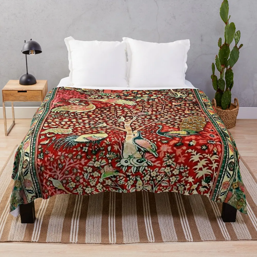 

Antique Persian Rug Bird Tree Flowers Ca. 1600 Print Blue Tile Weighted Chunky Throw Blankets