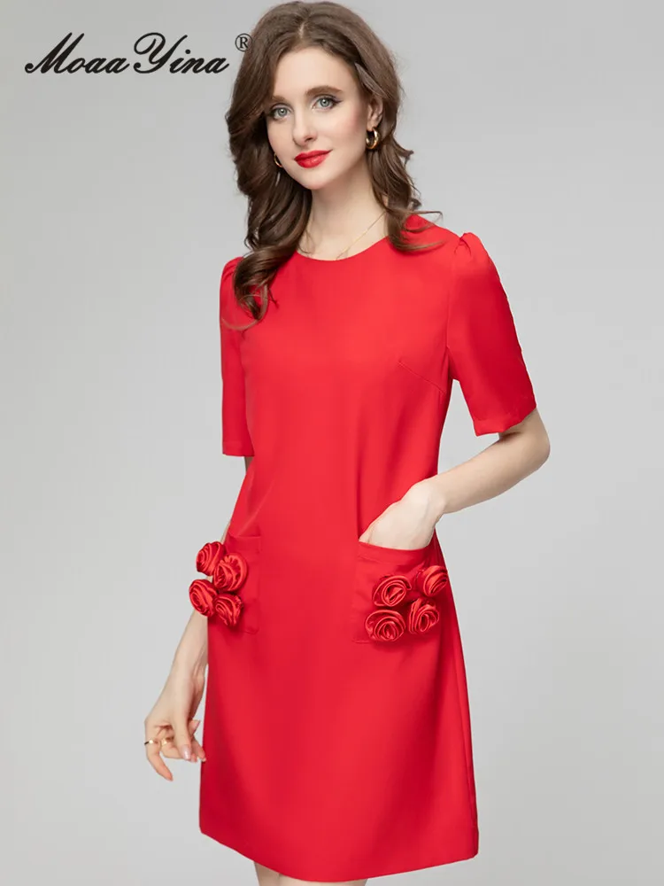 MoaaYina весеннее модное дизайнерское красное винтажное вечерние платье для женщин
