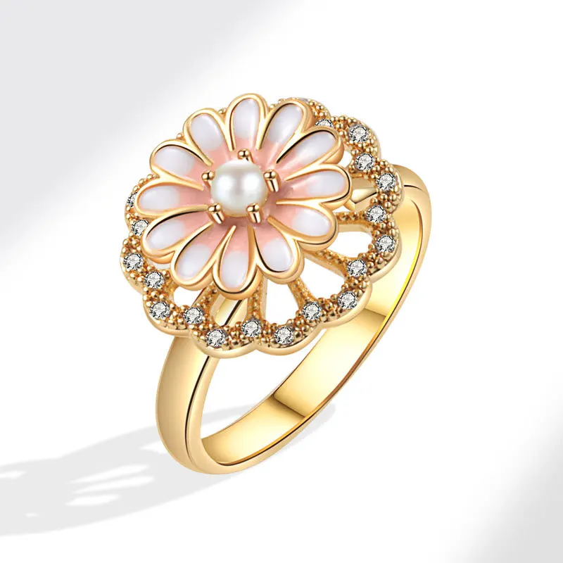 Shuangshuo вращающееся кольцо с подсолнухом для женщин регулируемое кольцо-Спиннер