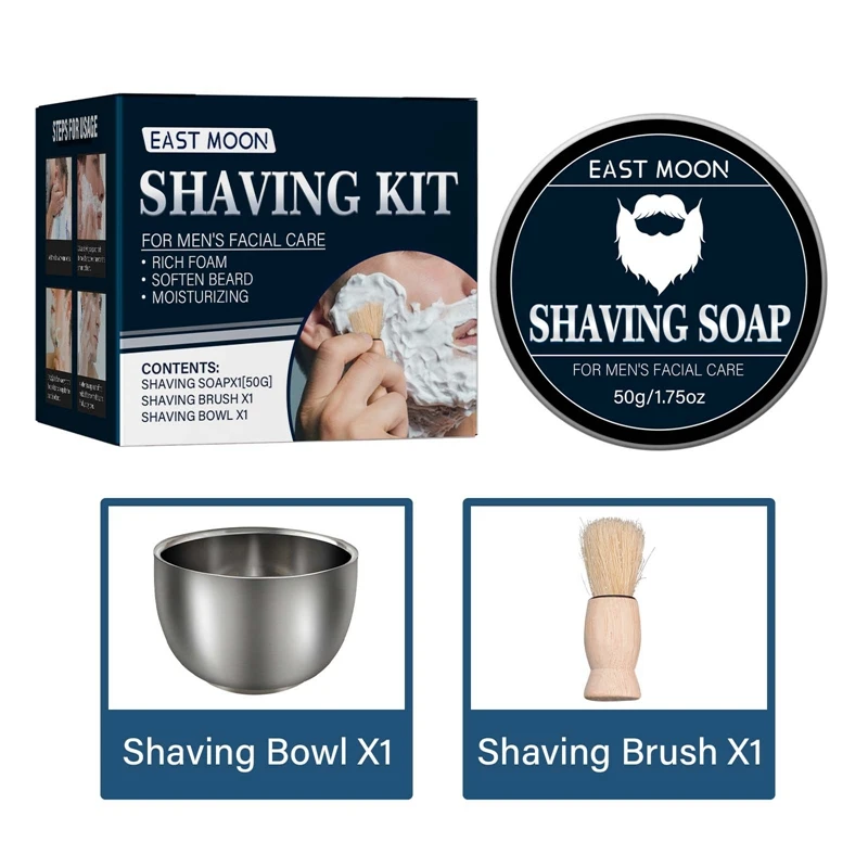 

Men Shaving Soap Set Face Care Moisturizing Cleaning Soap With Bowl/Brush Safe Not Stimulating Gentle Shave Beard Cream Soap 50g
