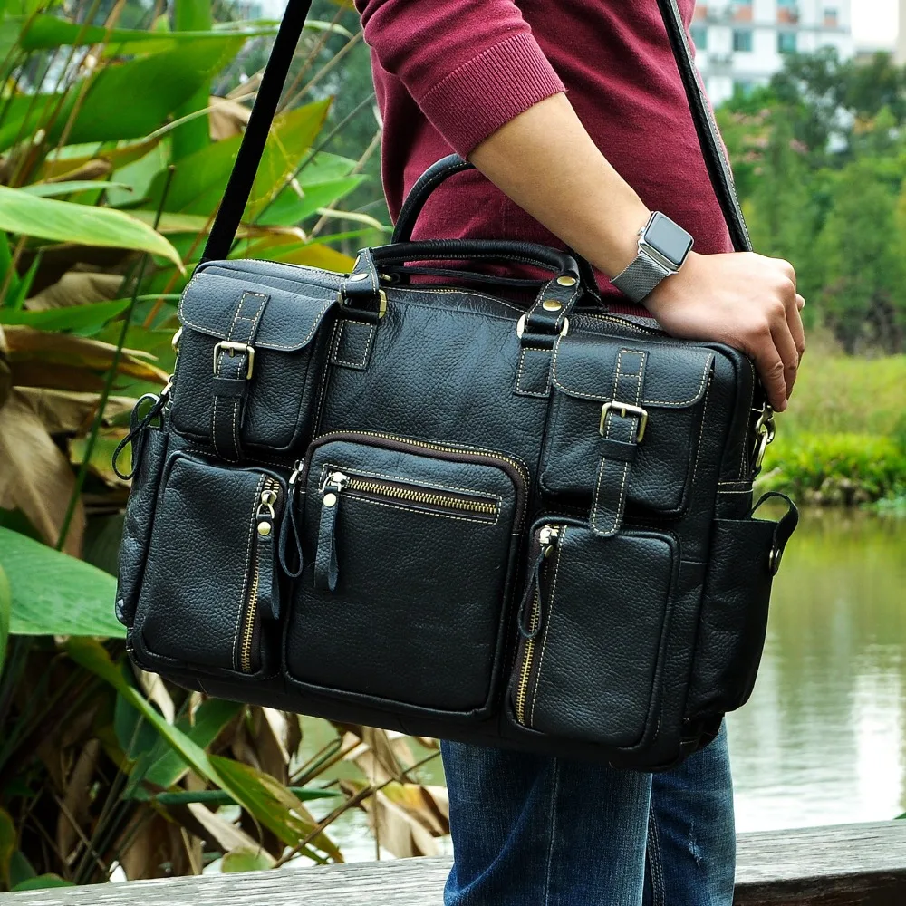 

Capacity Large Briefcase 15.6" Antique Laptop Portfolio Attache Travel Business 3061-b Bag Case Messenger Leather Men Real