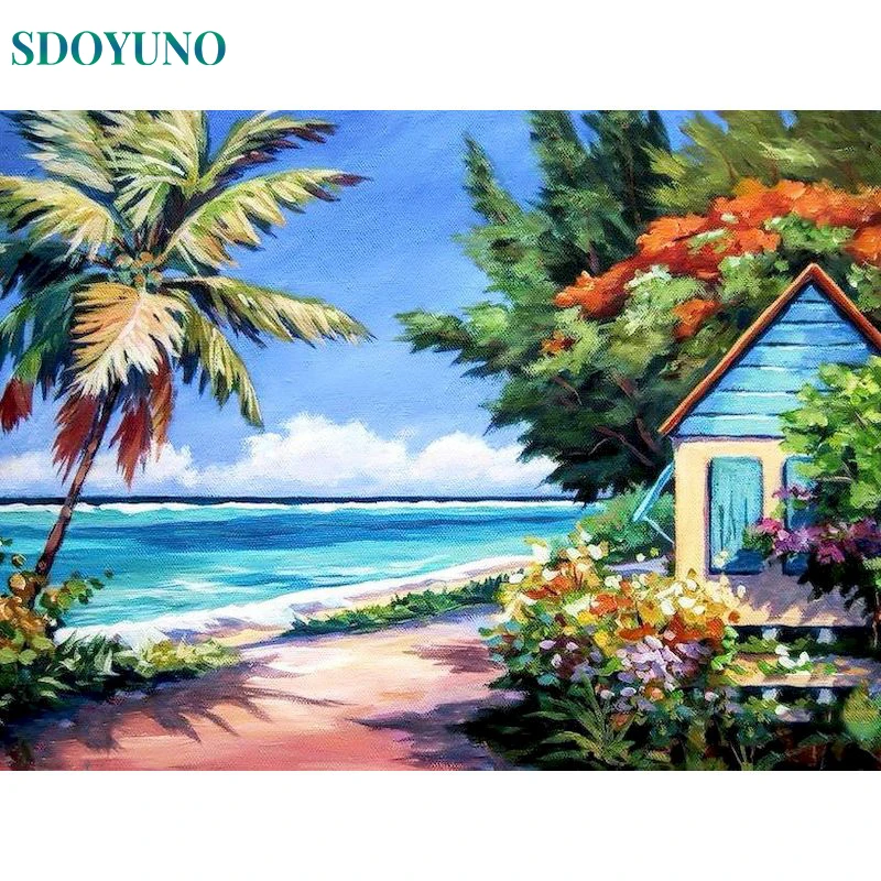 

SDOYUNO 60x75cm Frame DIY Painting By Numbers Kits Seaside Scenery Modern Home Wall Art Picture Paint By Numbers Adults Decor