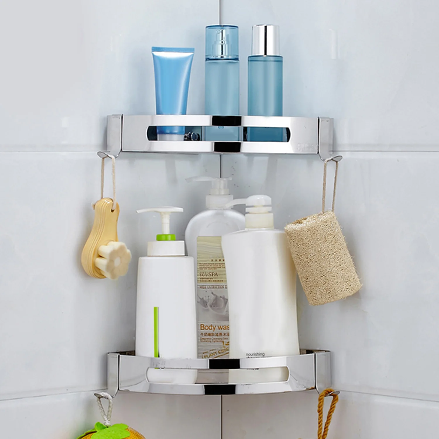 

Bathroom Wall-mounted Punch-free Triangle Baskets Stainless Steel Corner Shower Shelf Water proof Storage Rack
