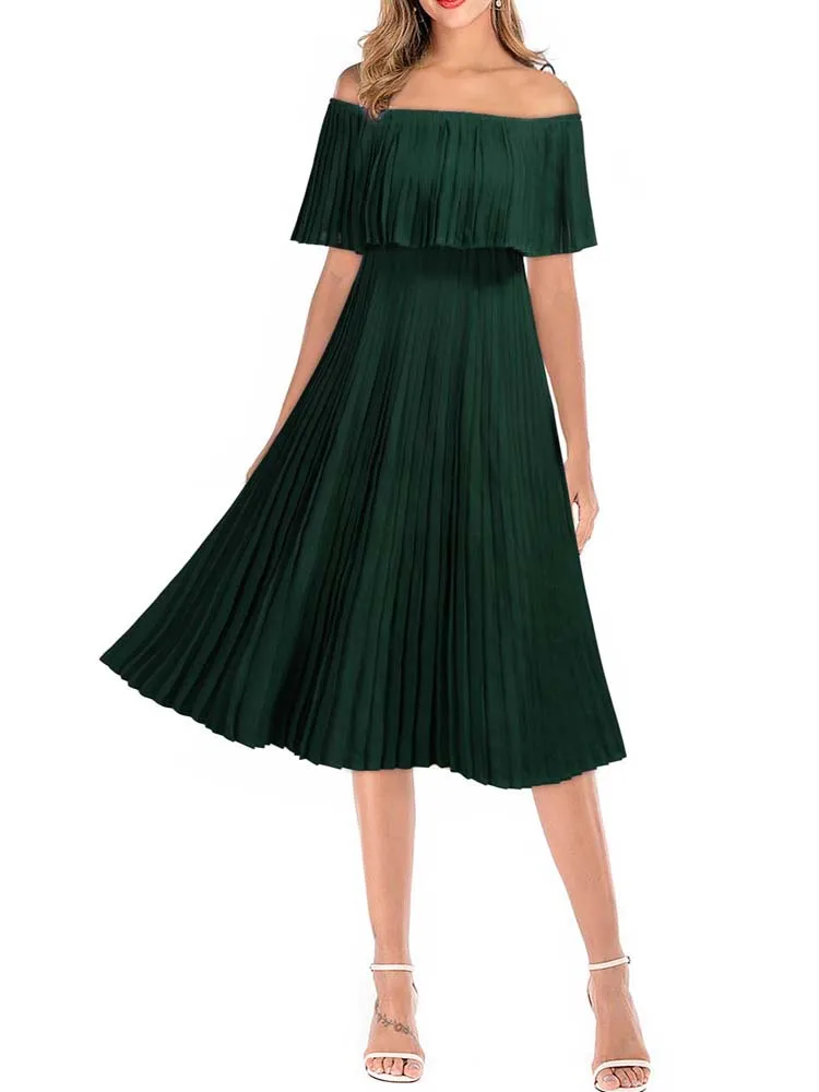 

REPHYLLIS Women Summer Vintage Off Shoulder Ruffle Evening Cocktail Party Casual Maxi Midi Dresses Wedding Guest Homecoming