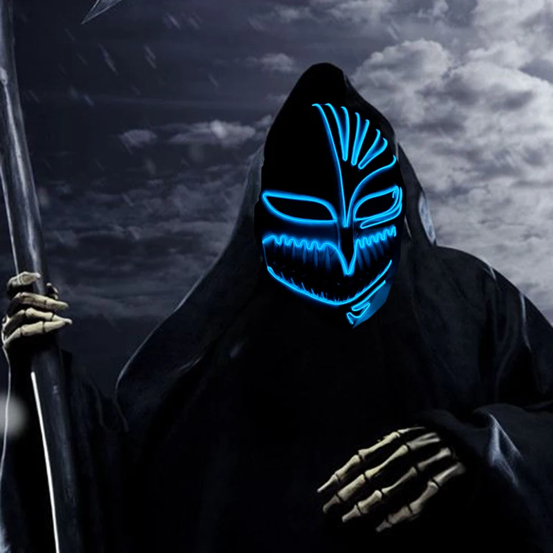 Светящаяся маска аниме японского Блич косплей LED неоновая луминесцентная вечеринка маскарад на Хэллоуин и карнавал.