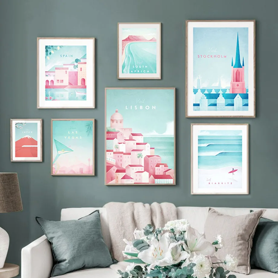 Минималистичный ретро-постер Испании Лиссабон Лас Вегас постер для путешествий