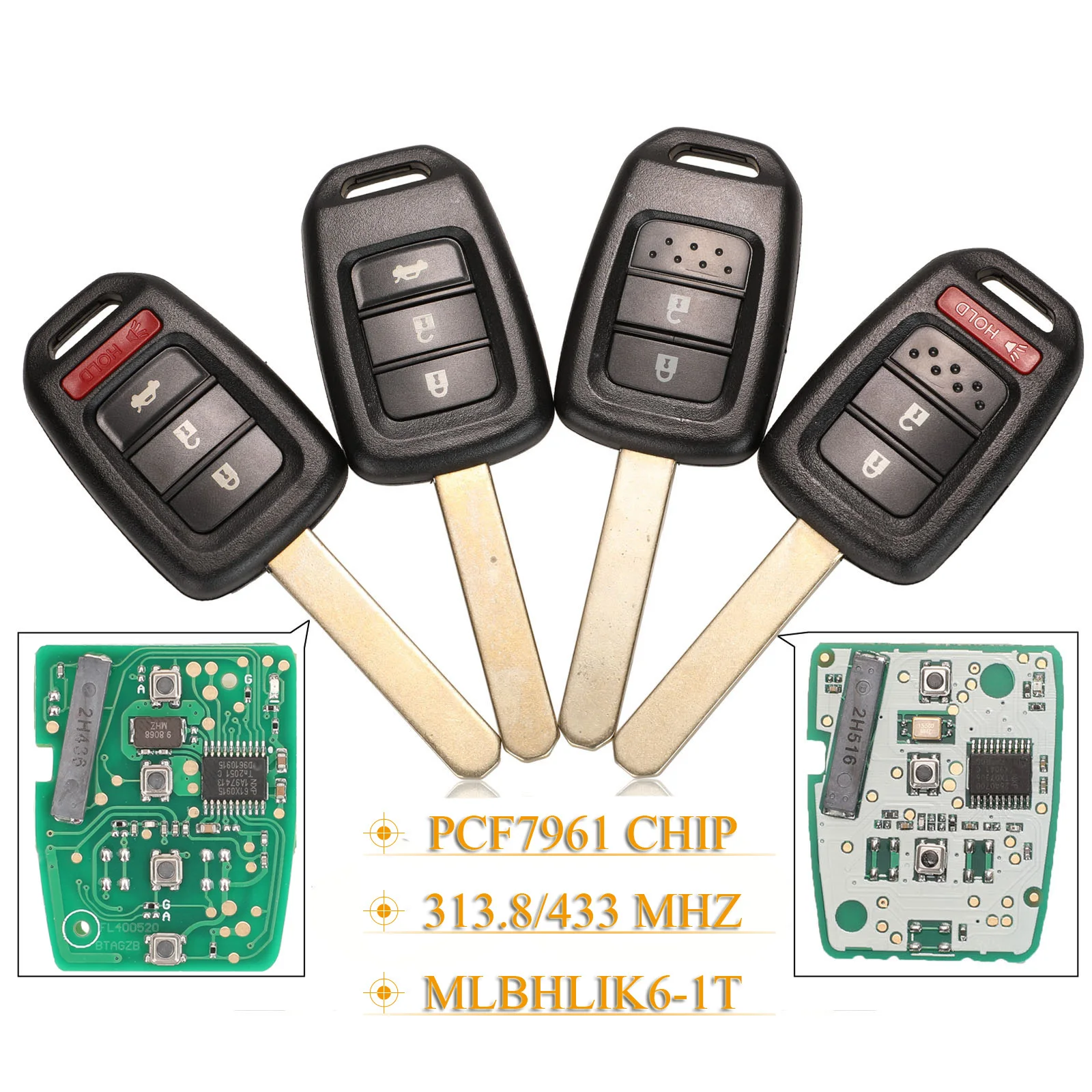 

jingyuqin MLBHLIK6-1T 2/3/4 Buttons Remote Car Key Fob ID47 PCF7961 313.8/433MHZ For Honda 2013-2015 CRV 2013-2017 Accord Civic