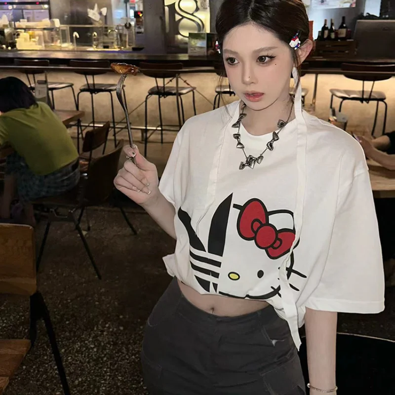 

Hello Kitty Short Sleeve Cute Cartoon Printing Kawaii T-shirt Minority Fashionable Fashion Student Top Summer Creative New
