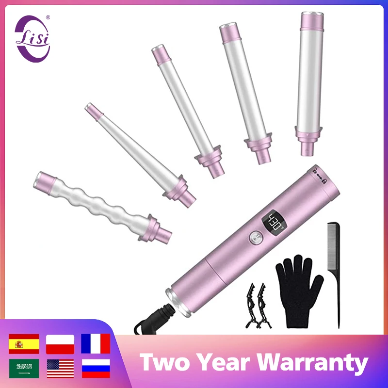 Lisiproof 2022 New Design 5 in 1 Curling Iron For Wand Set Interchangeable Wave Hair Curler PTC Heating 0.35-1.25 Inch