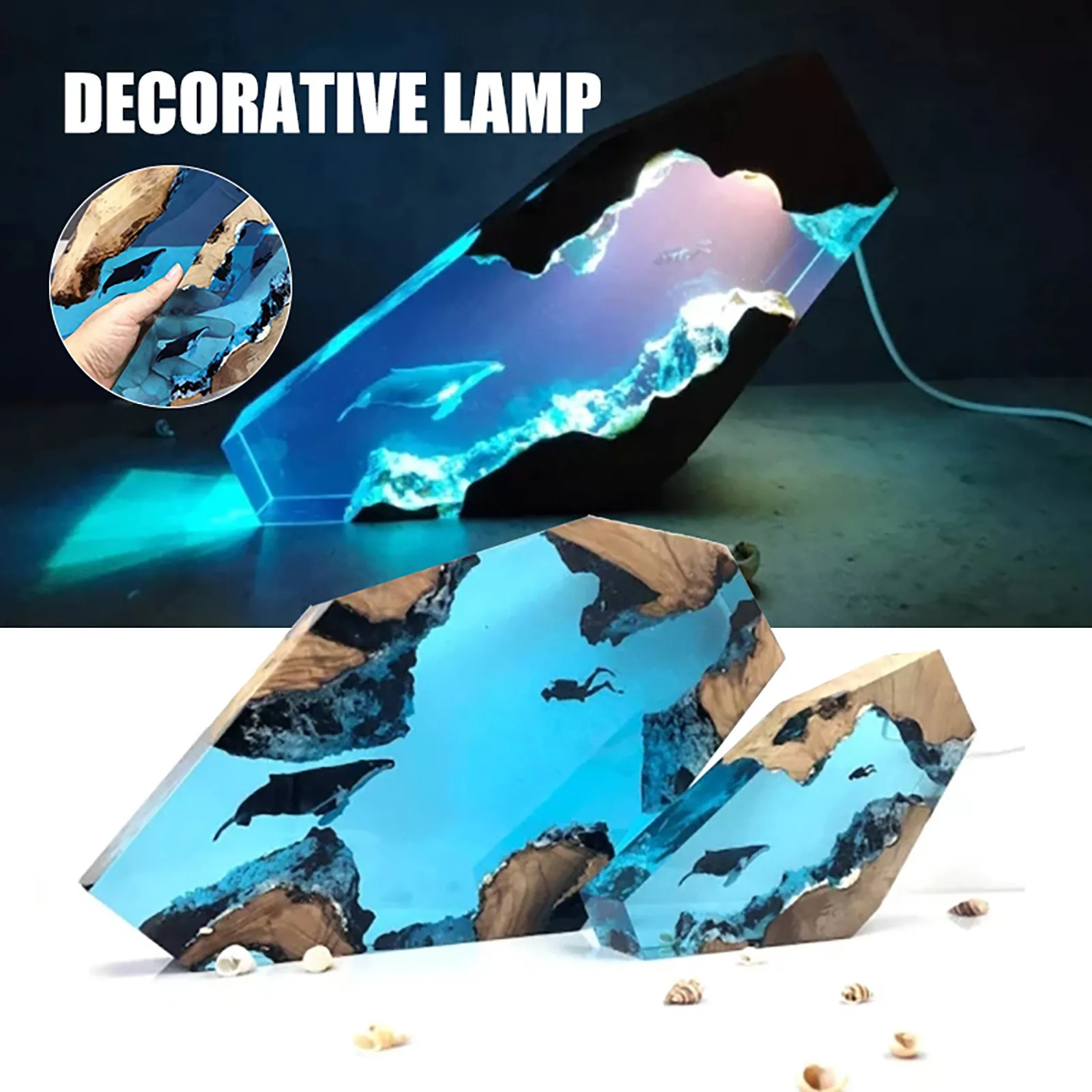

Large Epoxy Resin Lamp Diver And Humpback Whale Deep Sea Shimmer Home Office Decoration Desk Ornaments Gift Home Decor Dropship
