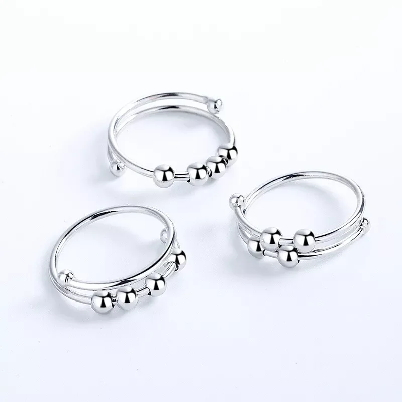 

Fidget Beads Rings for Women Men Rotate Freely Anti Stress Anxiety Ring Single Coil Antistress Spiral Beads Rotate Jewlery