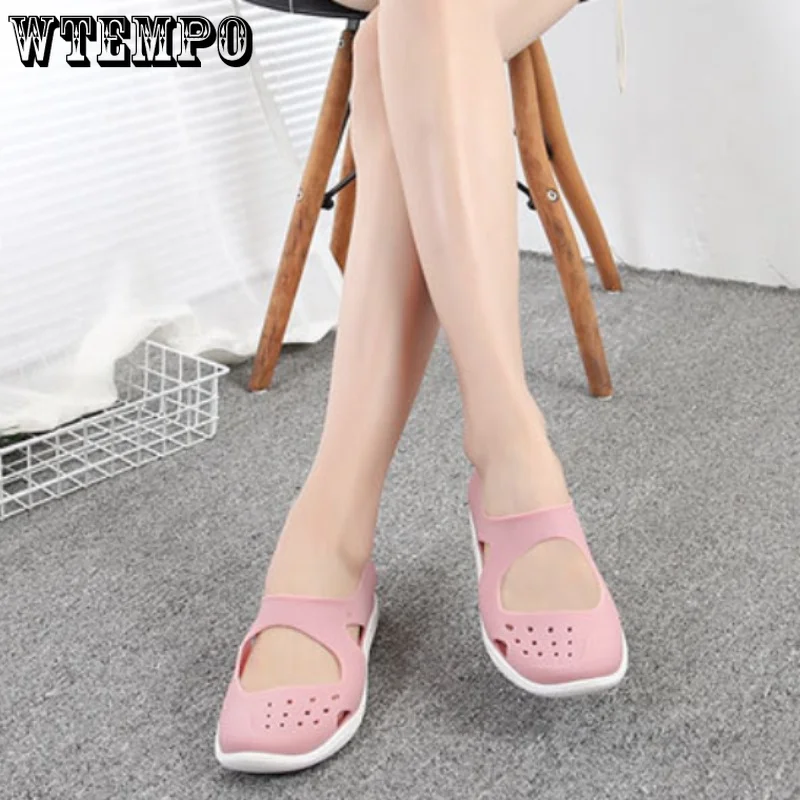 WTEMPO Women Jelly Sandals Non-slip Soft Bottom Baotou Beach Footwear Comfortable Summer Soft Shoes Female Flats Dropshipping