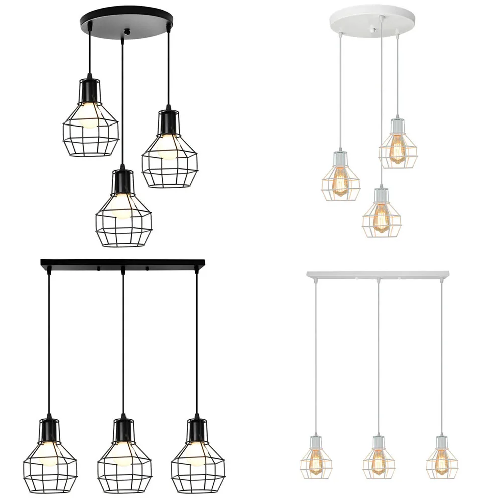 Modern 3 heads Pendant Lamp E27 Ceiling Hanging Light Iron Cage Chandelier for Kitchen Living Room Bedroom Suspended Lampshade