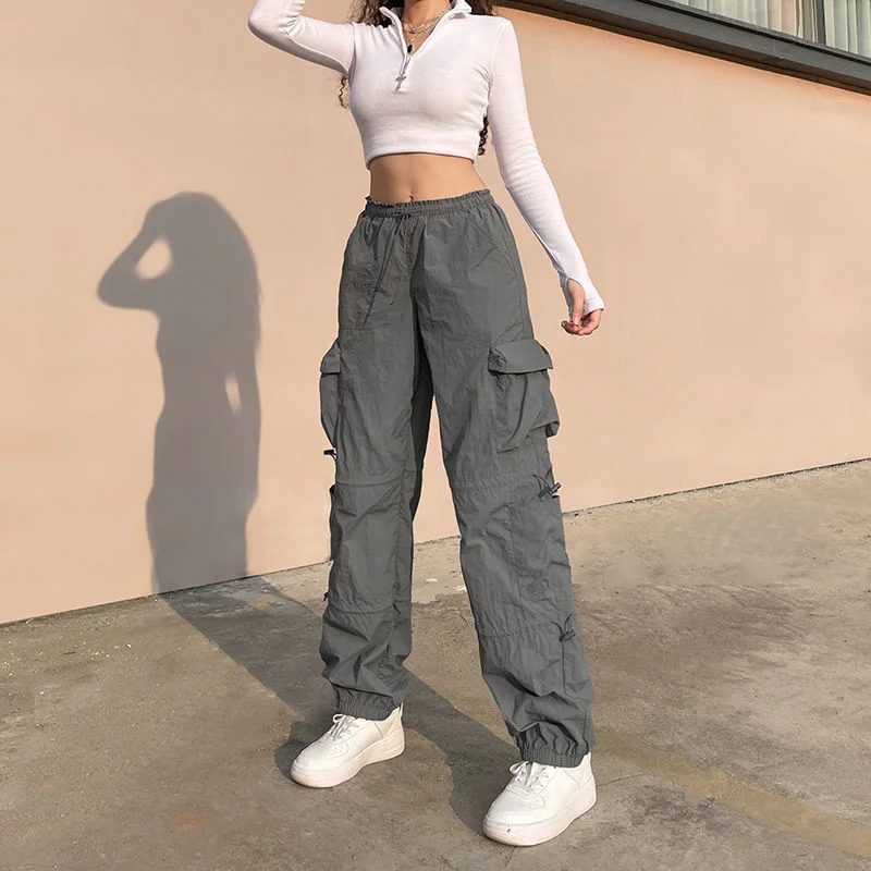 

Casual Cargo Pants Women Vintage Low Waist Grey Loose Trousers Baggy Streetwear Street Sexy Straight Y2K