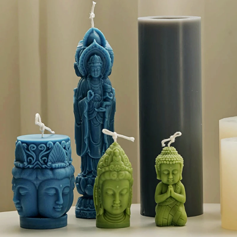 

Guanyin Buddha Statue Candle Silicone Mold DIY Three-faced Buddha Candle Making Resin Soap Mold Gifts Craft Supplies Home Decor