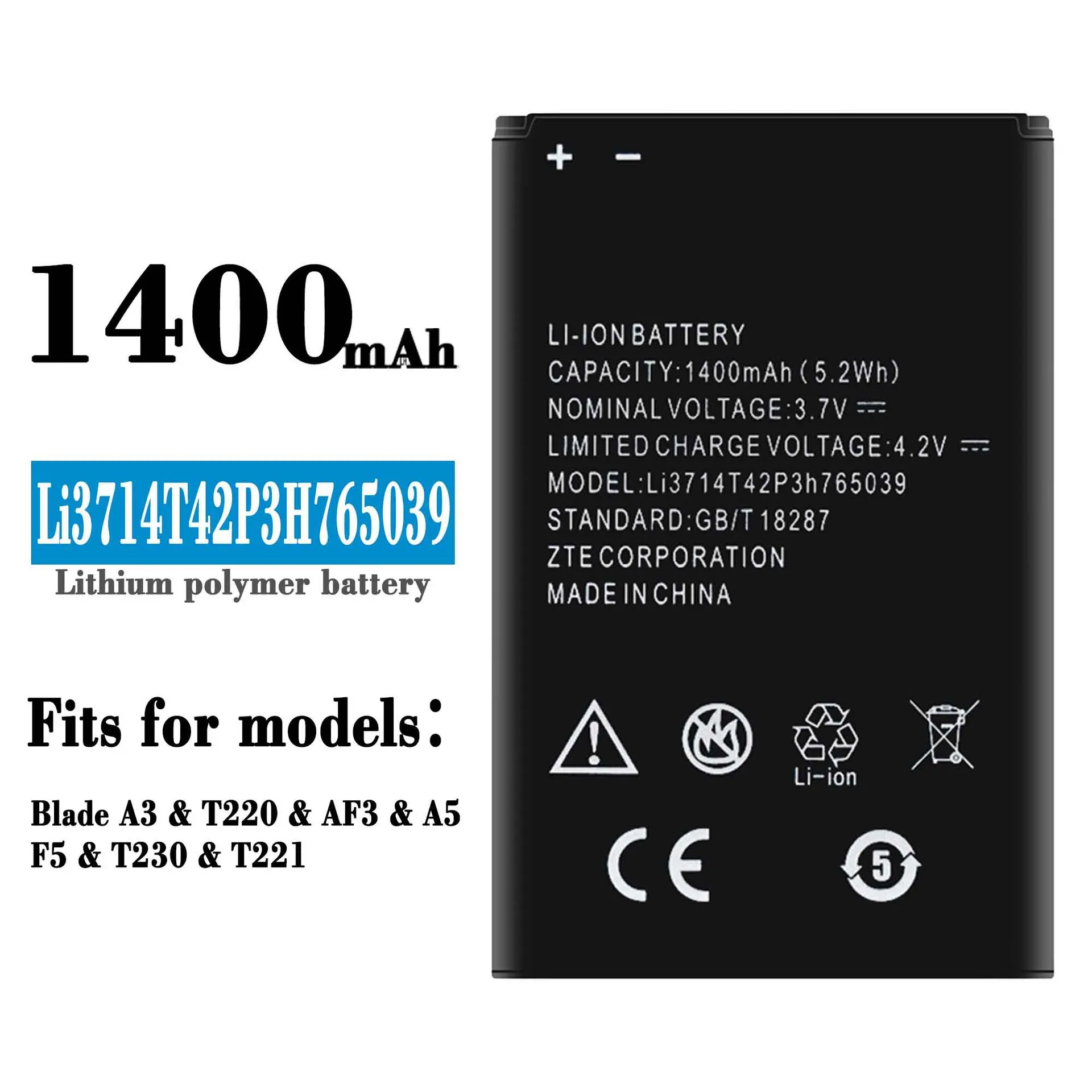 Оригинальная Высококачественная сменная батарея Li3714T42P3H765039 для телефона ZTE Blade A3 T220 AF3 A5 F5 T230 T221, литиевая батарея