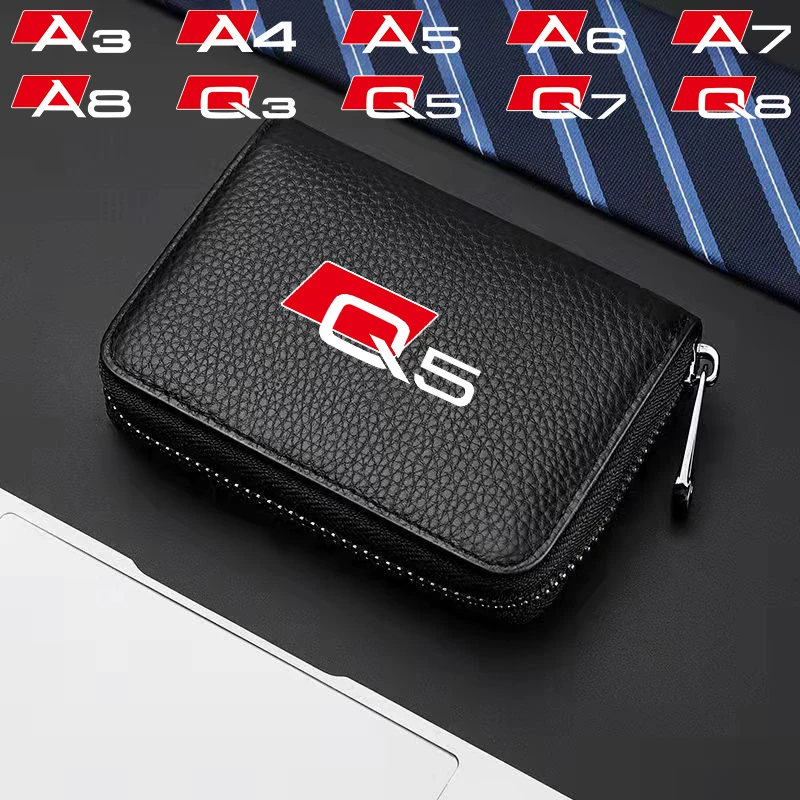 

For Audi Q5 A3 A4 A5 A6 A7 A8 Q3 Q7 Q8 Credit Card Driver's License Business Card Holder Genuine Leather Wallet